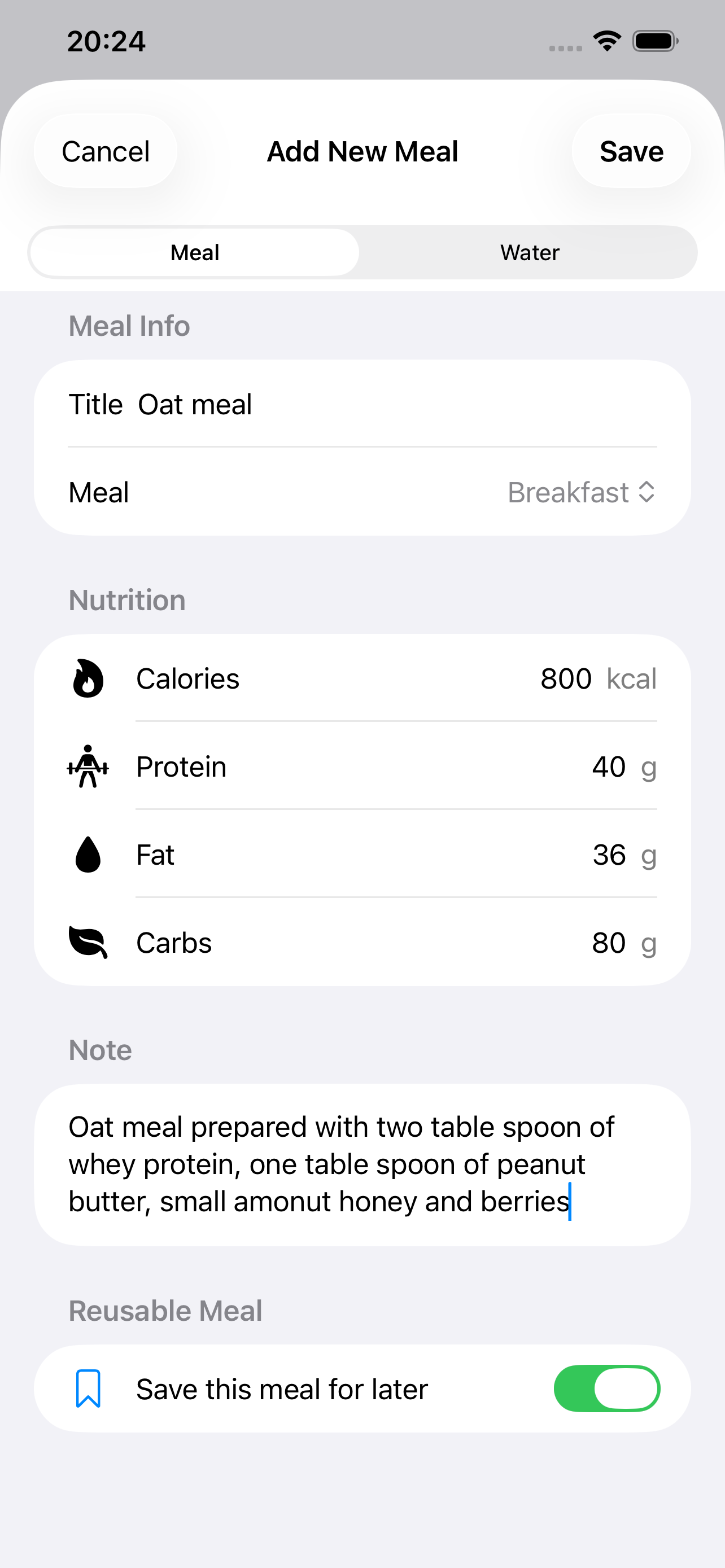Add meal screen